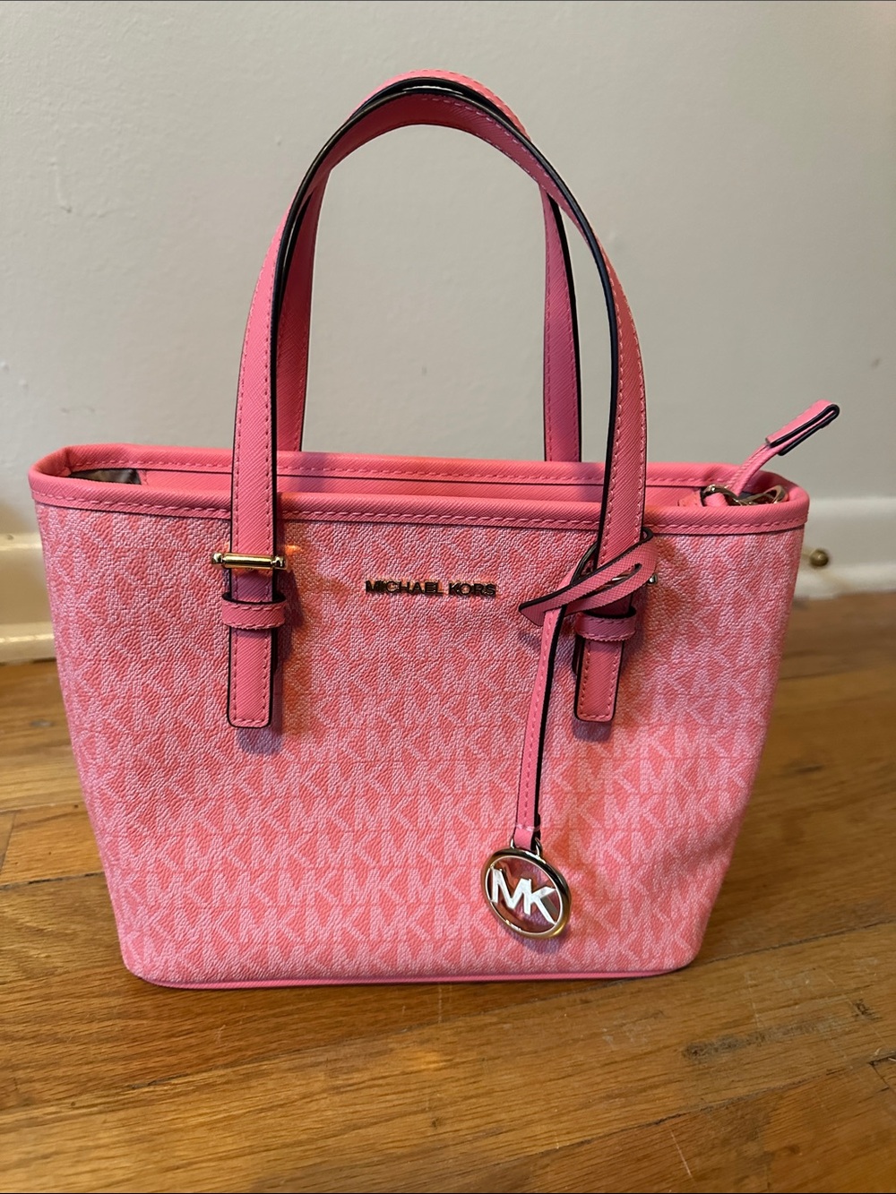 Michael Kors Pink Signature MK Tote with Gold Hardware